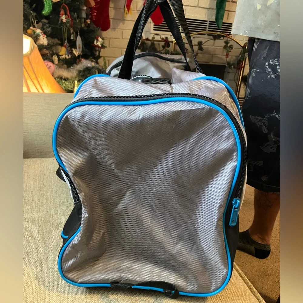 Adidas blue gray and black duffle bag